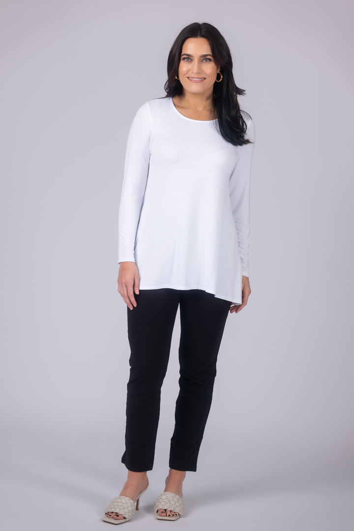 Long Sleeve Solid Pleat Back Detail Swing Top