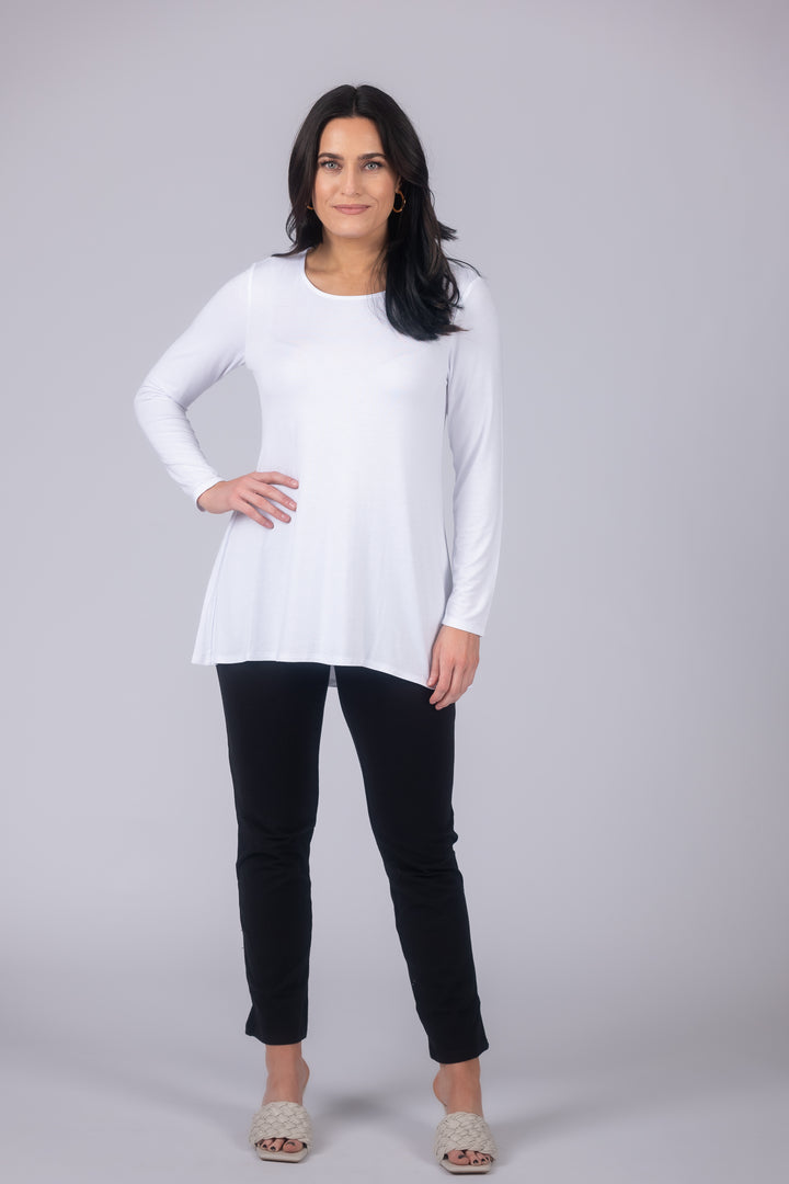 Long Sleeve Solid Pleat Back Detail Swing Top