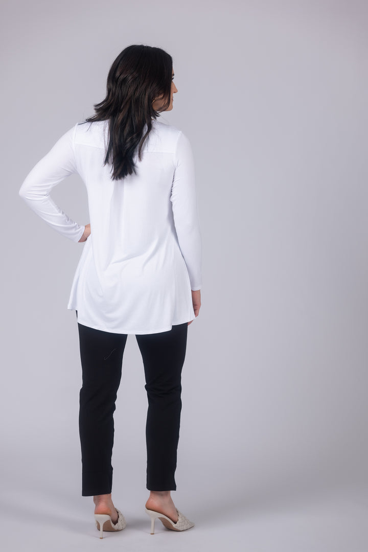 Long Sleeve Solid Pleat Back Detail Swing Top