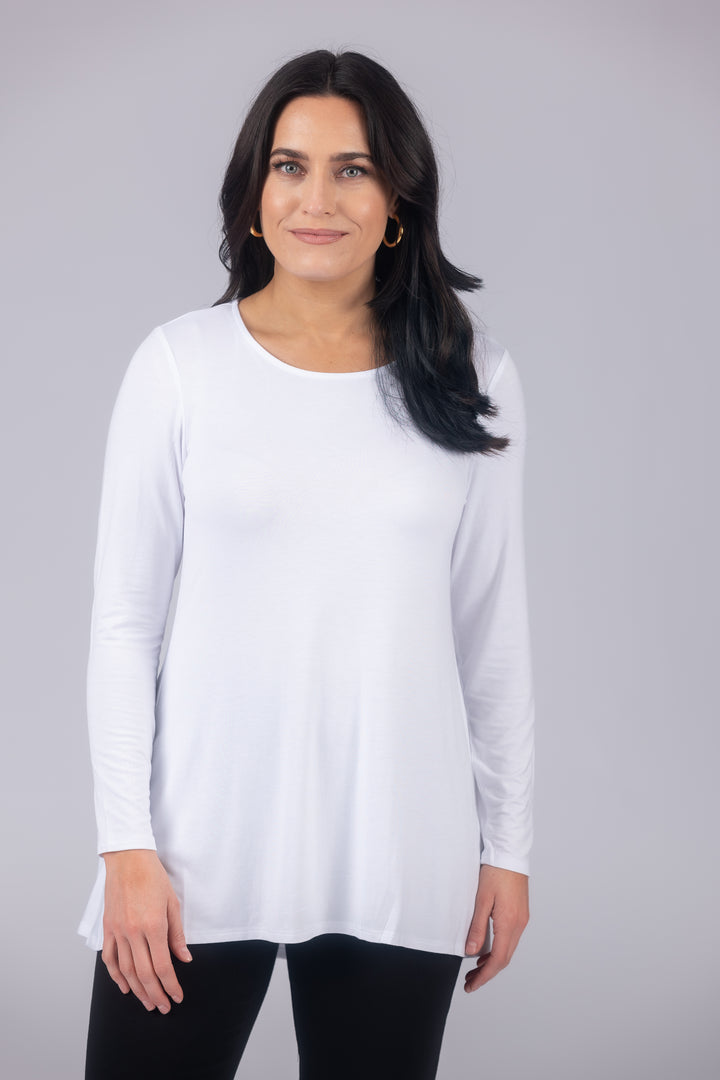 Long Sleeve Solid Pleat Back Detail Swing Top