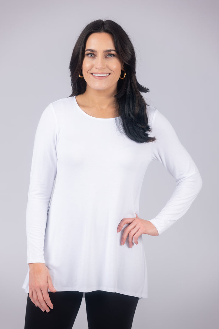 Long Sleeve Solid Pleat Back Detail Swing Top