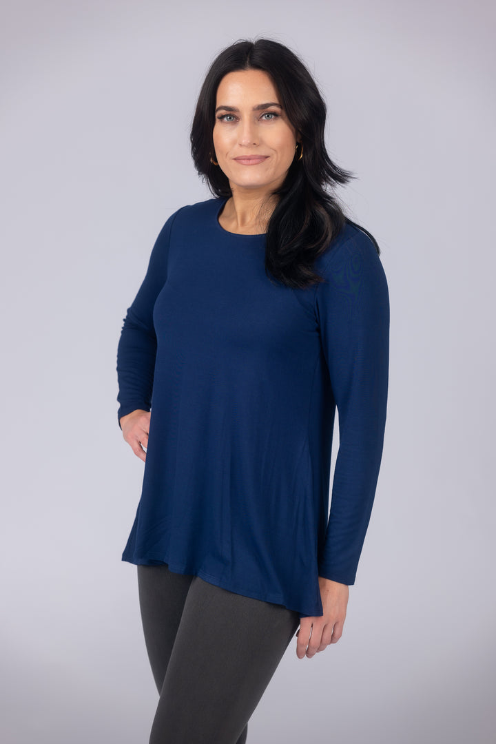 Long Sleeve Solid Pleat Back Detail Swing Top
