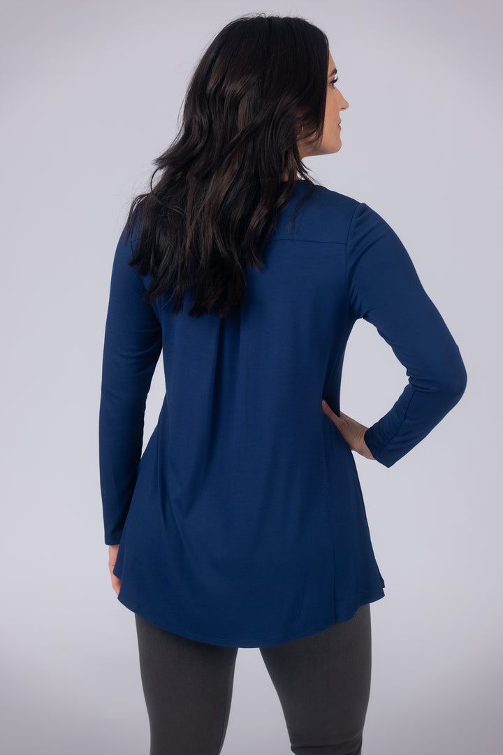 Long Sleeve Solid Pleat Back Detail Swing Top