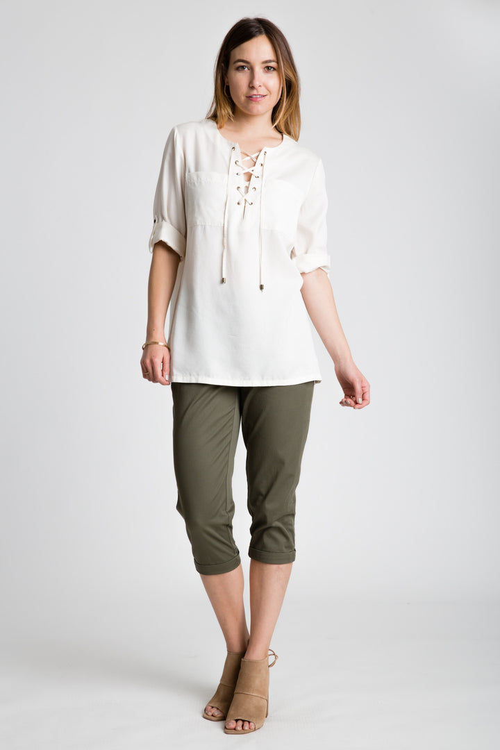 Lace-up Tunic Blouse - INTROclothing