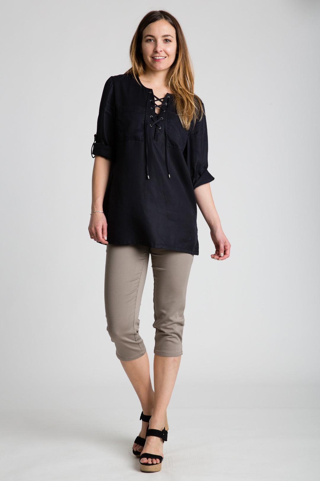 Lace-up Tunic Blouse - INTROclothing