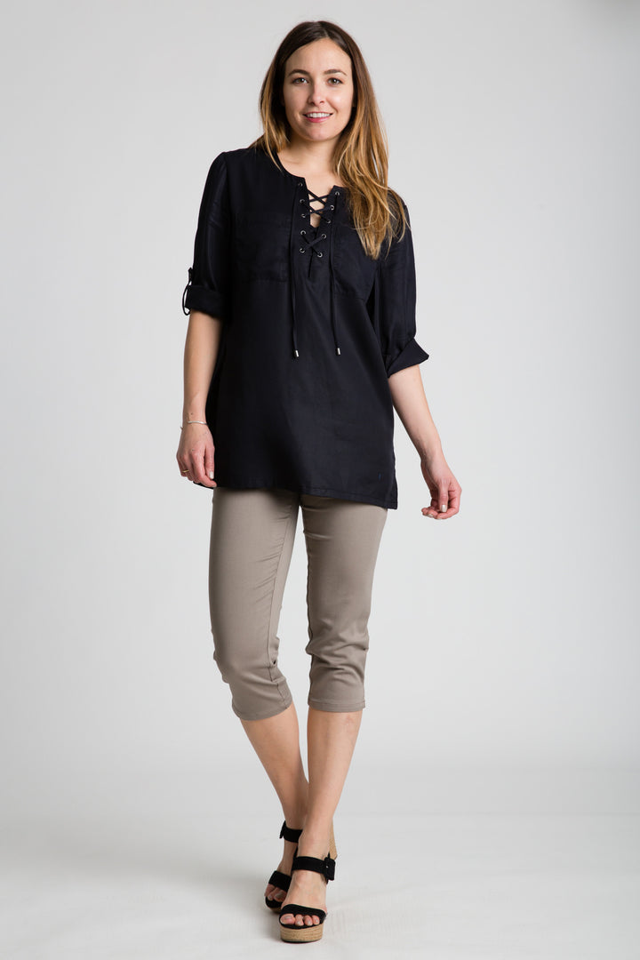 Lace-up Tunic Blouse - INTROclothing